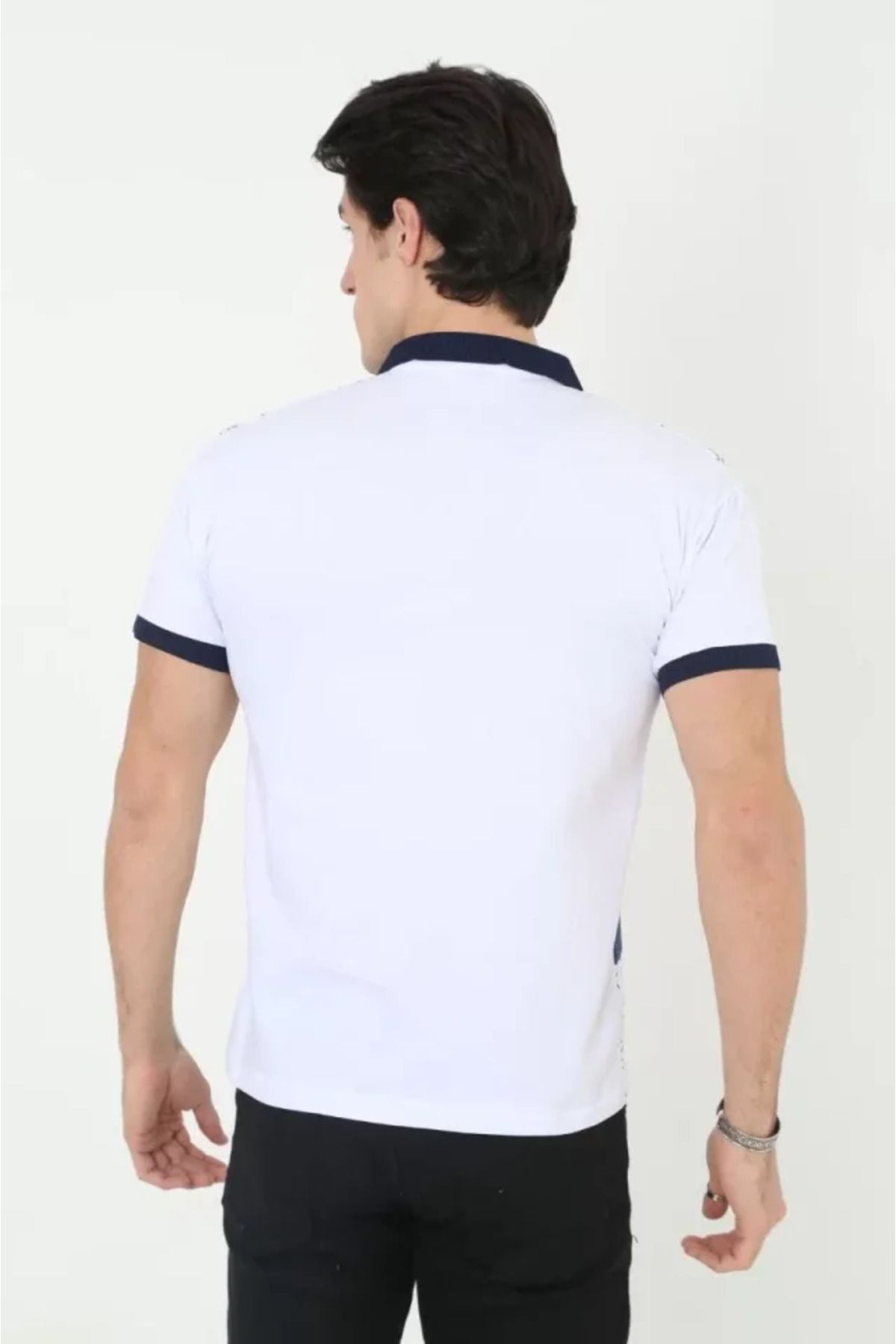 35AVM Erkek Yakalı Slim Fit Baskılı T-Shirt - Beyaz