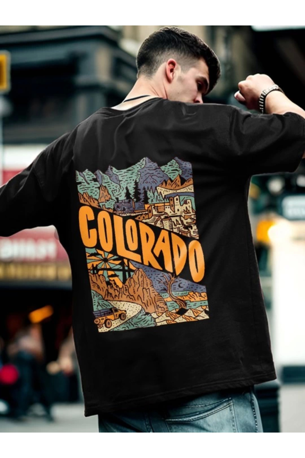 Erkek Baskılı Oversize T-shirt - Siyah