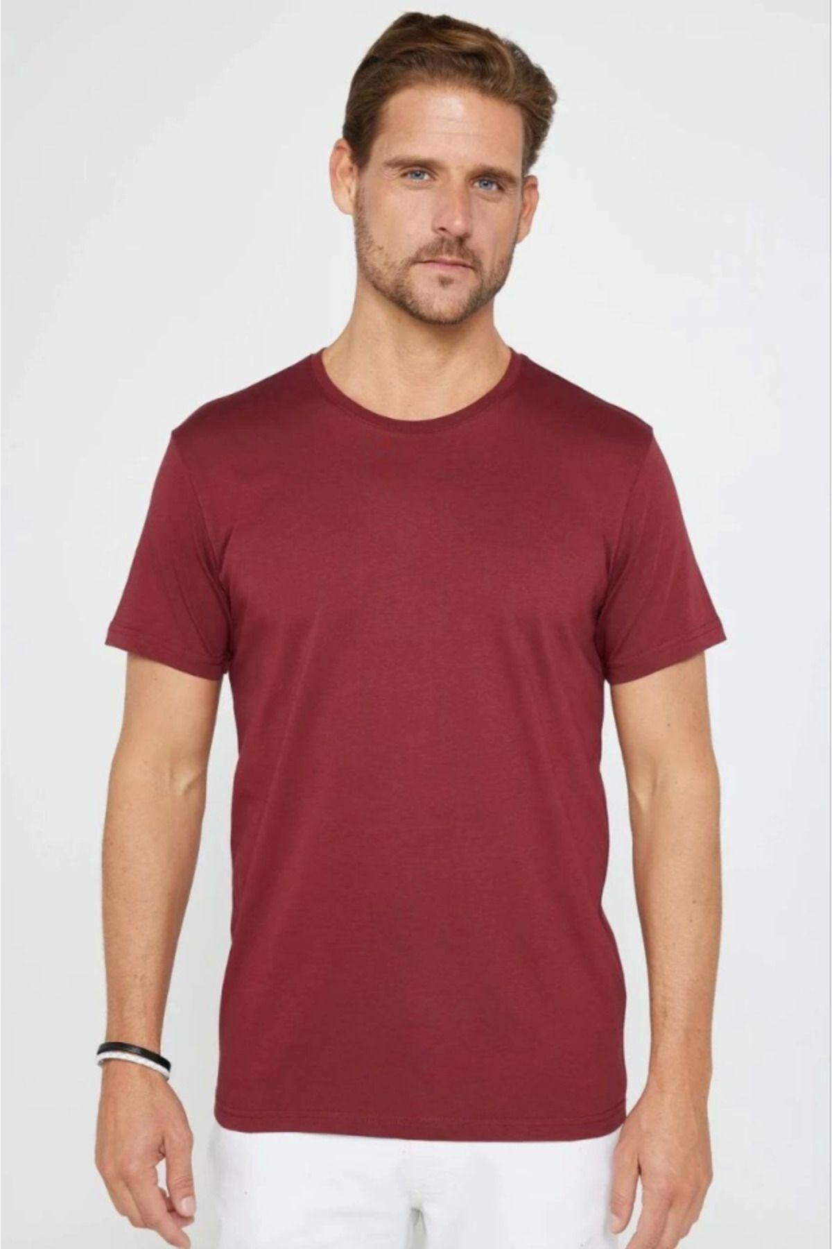 MHT STORE Erkek 24/1 Düz A Kalite Oversize T-shirt - Bordo
