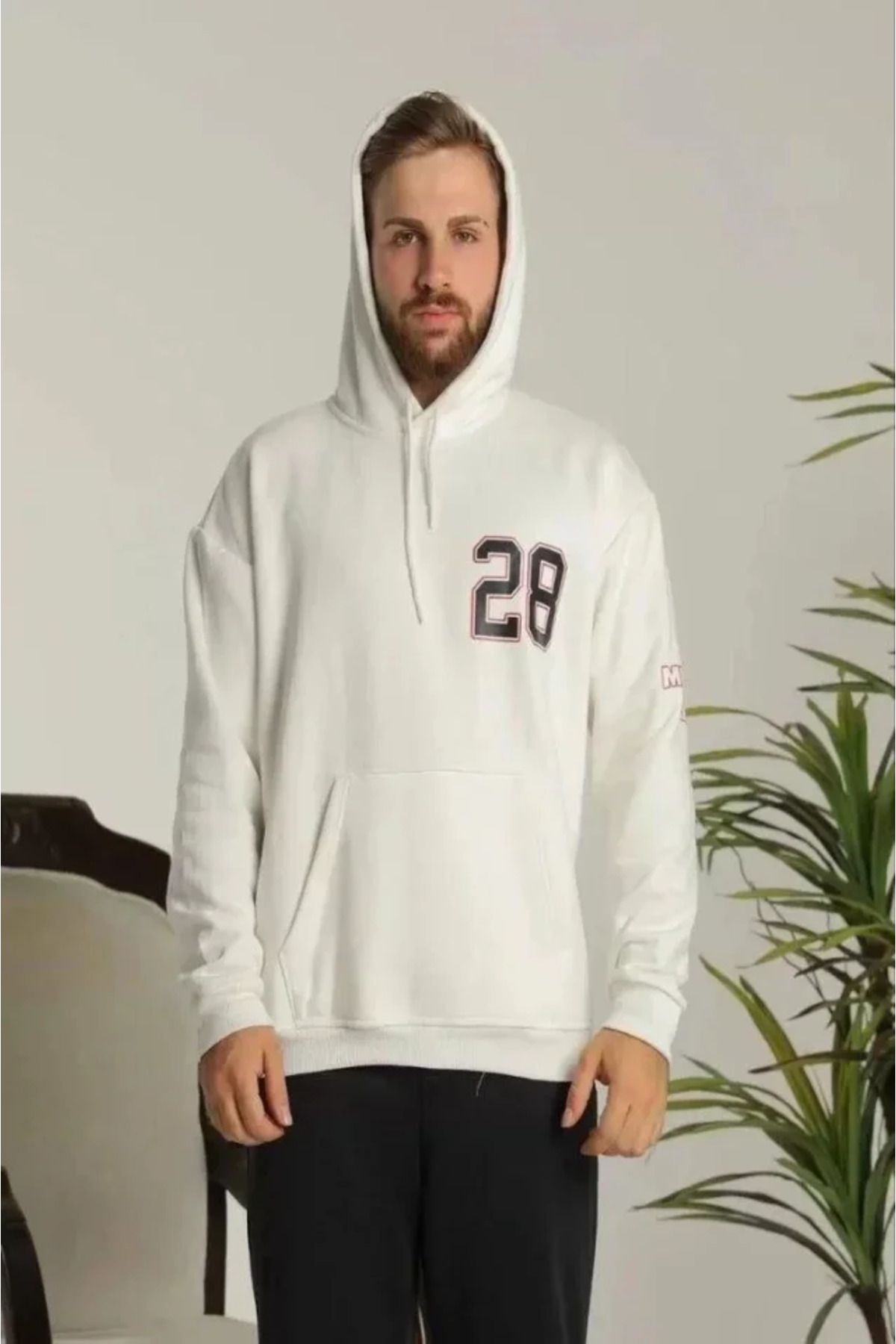 Albayrak Unisex Kapşonlu Baskılı Sweetshirt - Beyaz