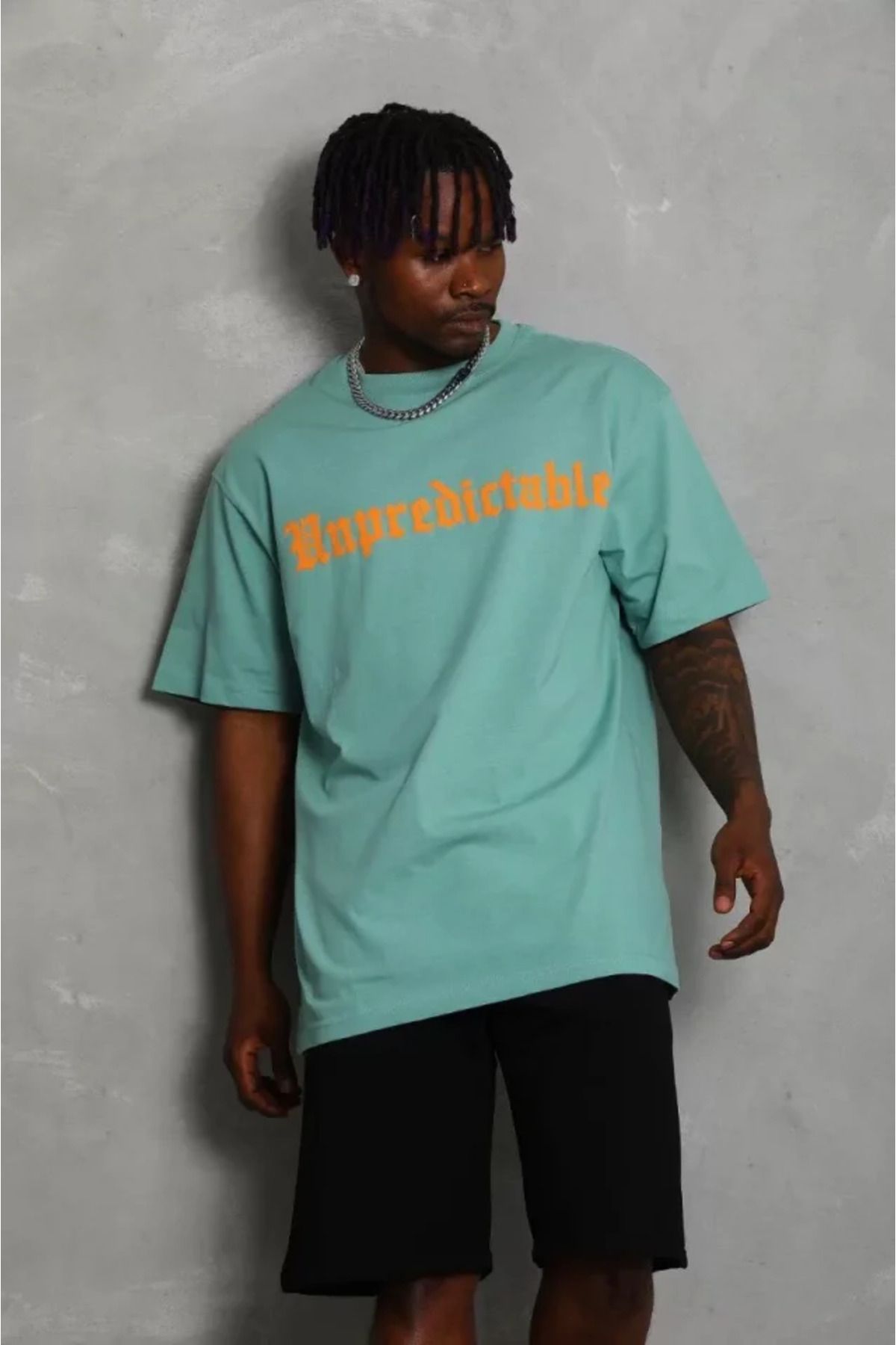 Albayrak Unisex Oversize Baskılı Bisiklet Yaka T-Shirt - Mint Yeşili