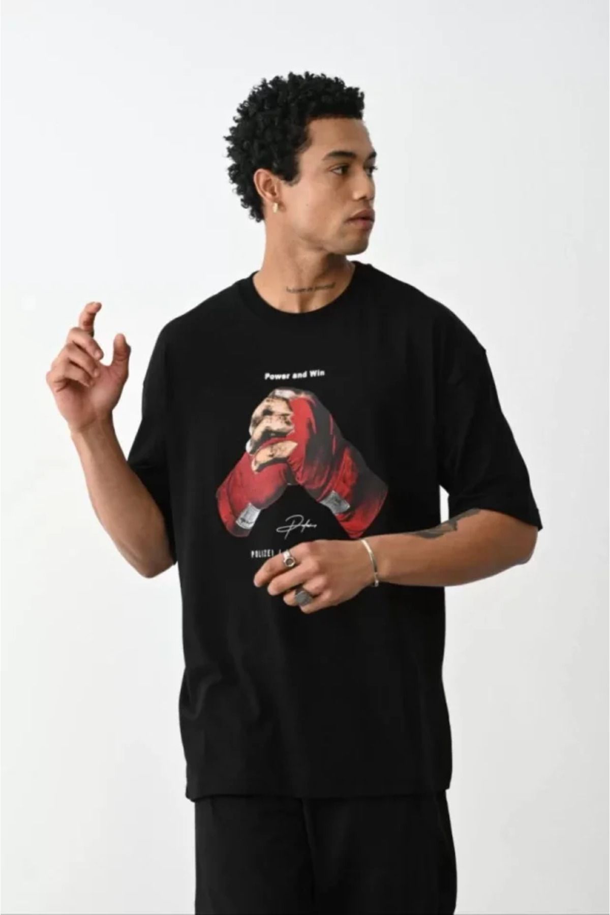 Albayrak Unisex Baskılı Oversize T-Shirt - Siyah