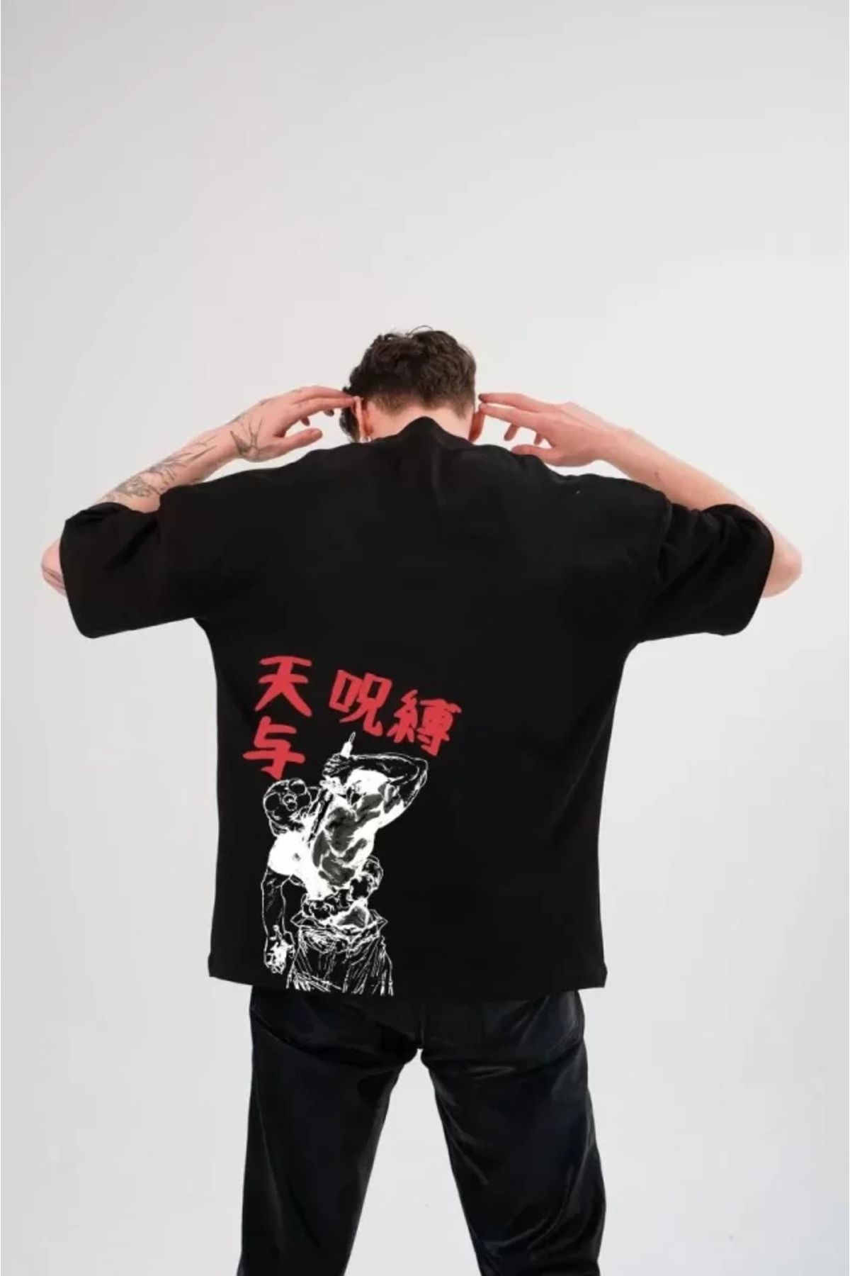 Albayrak Unisex Bisiklet Yaka Baskılı Oversize T-Shirt - Siyah