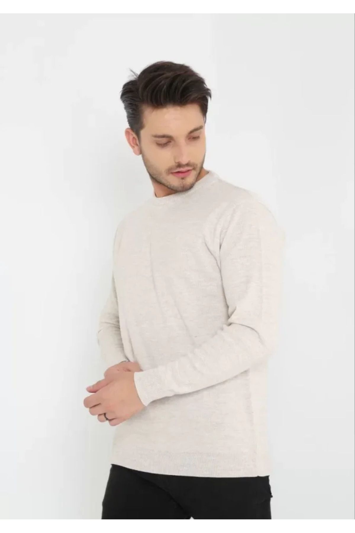Albayrak Unisex Uzun Kol Biskilet Yaka Dokuma Triko - Bej