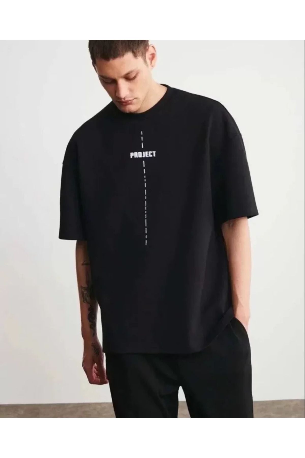 Asap Unisex Bisiklet Yaka Baskılı Oversize T-Shirt - Siyah