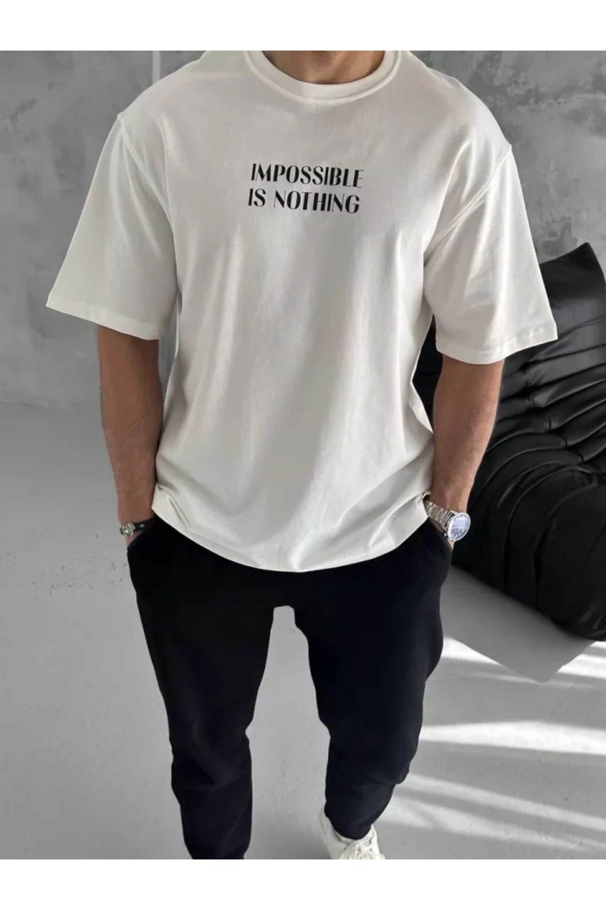 Asap Unisex Bisiklet Yaka Baskılı Oversize T-Shirt - Beyaz