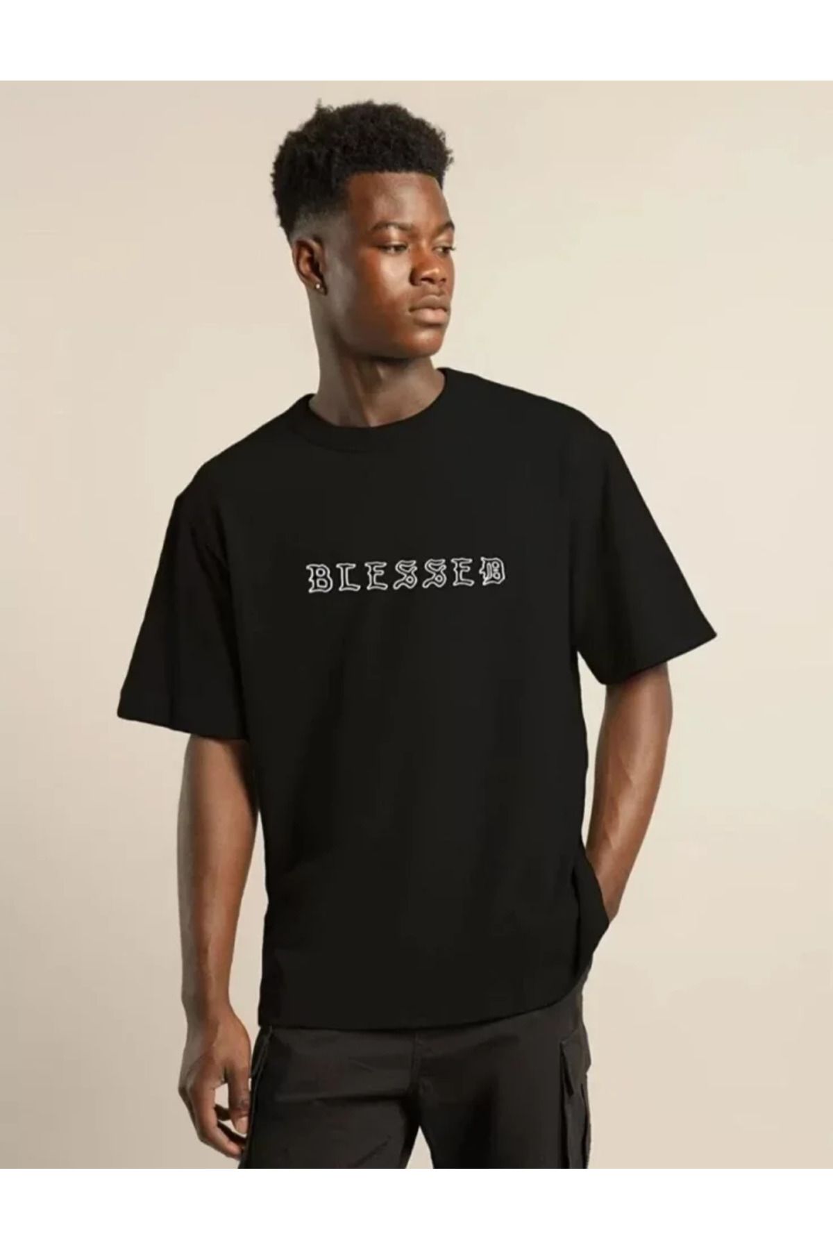 NUARRA Unisex Bisiklet Yaka Oversize Baskılı T-Shirt - Siyah