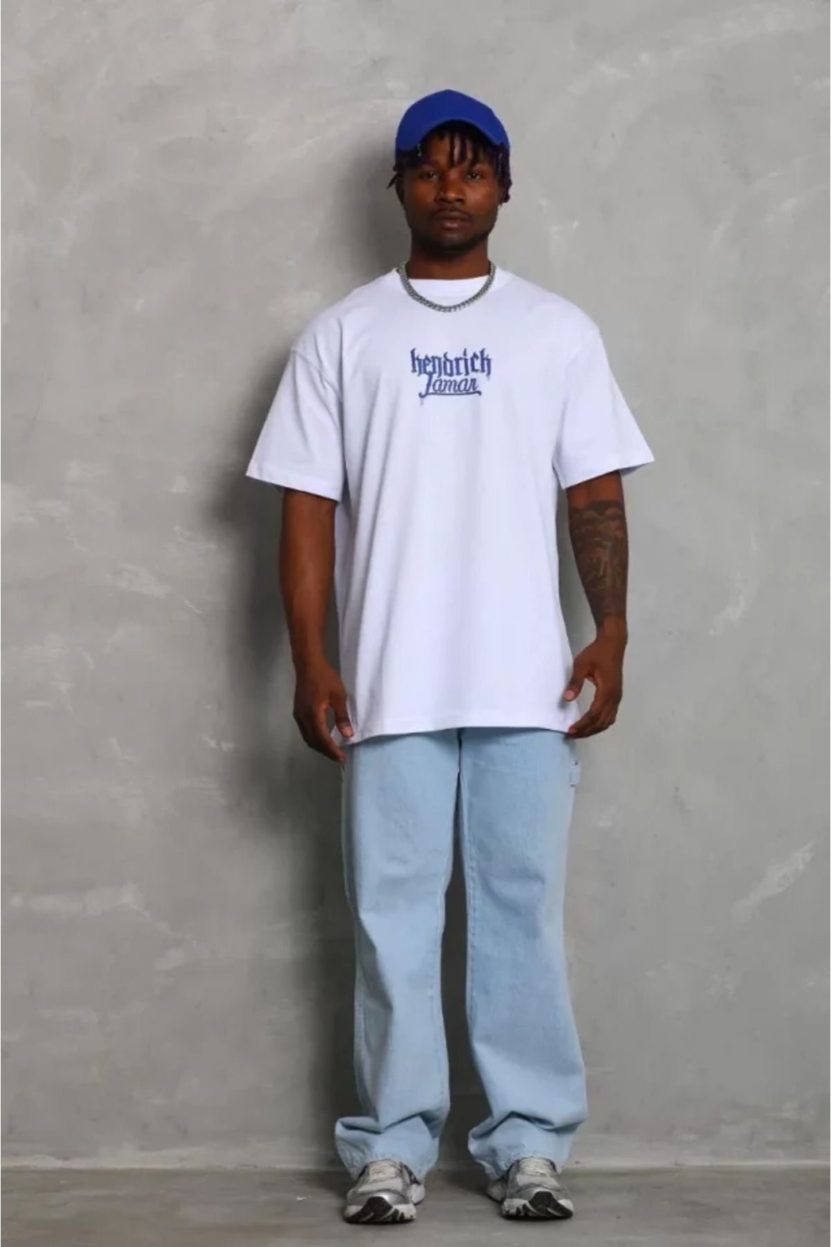 Albayrak Unisex Oversize Baskılı Bisiklet Yaka T-Shirt - Beyaz