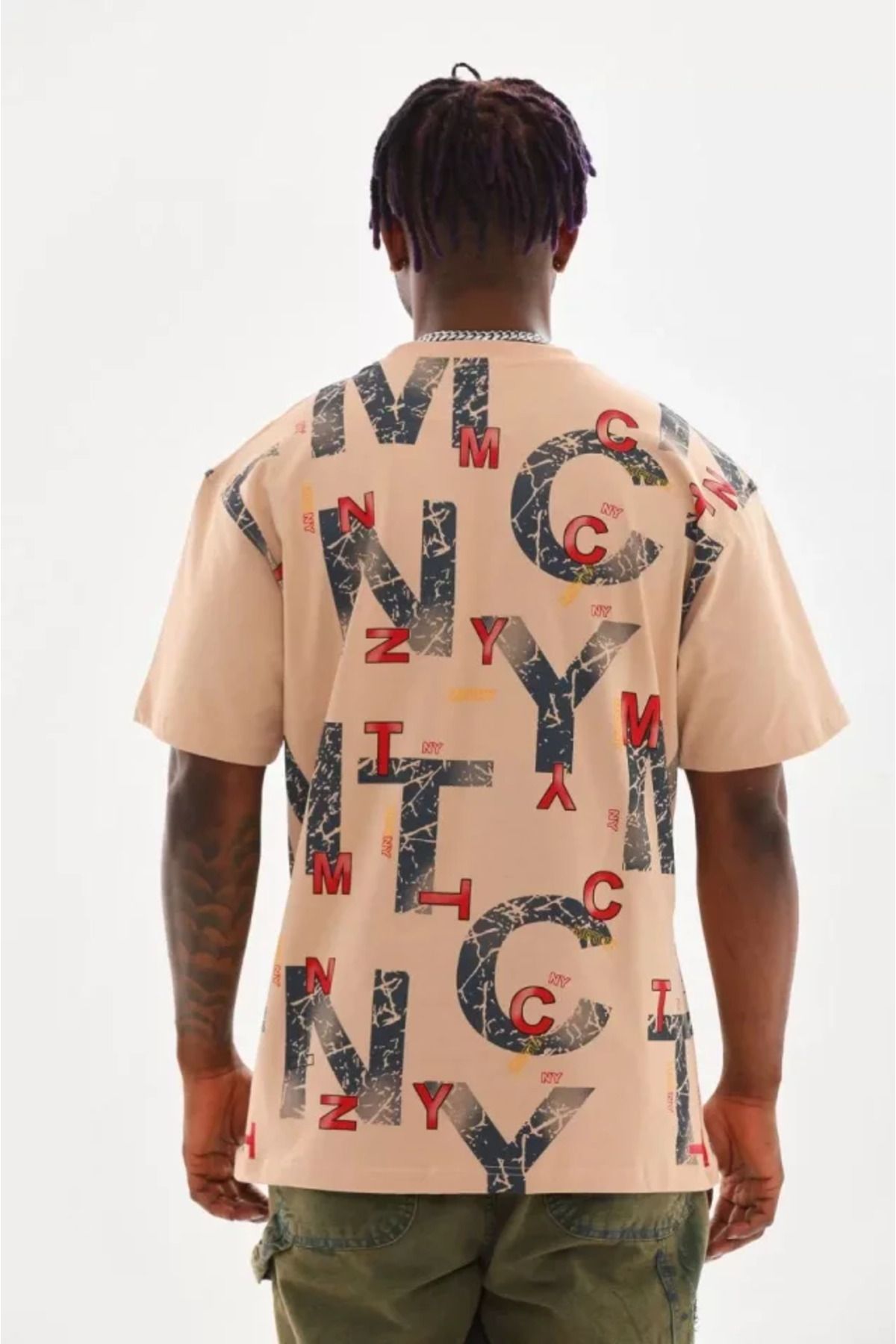 Albayrak Unisex Baskılı Oversize T-Shirt - Bej