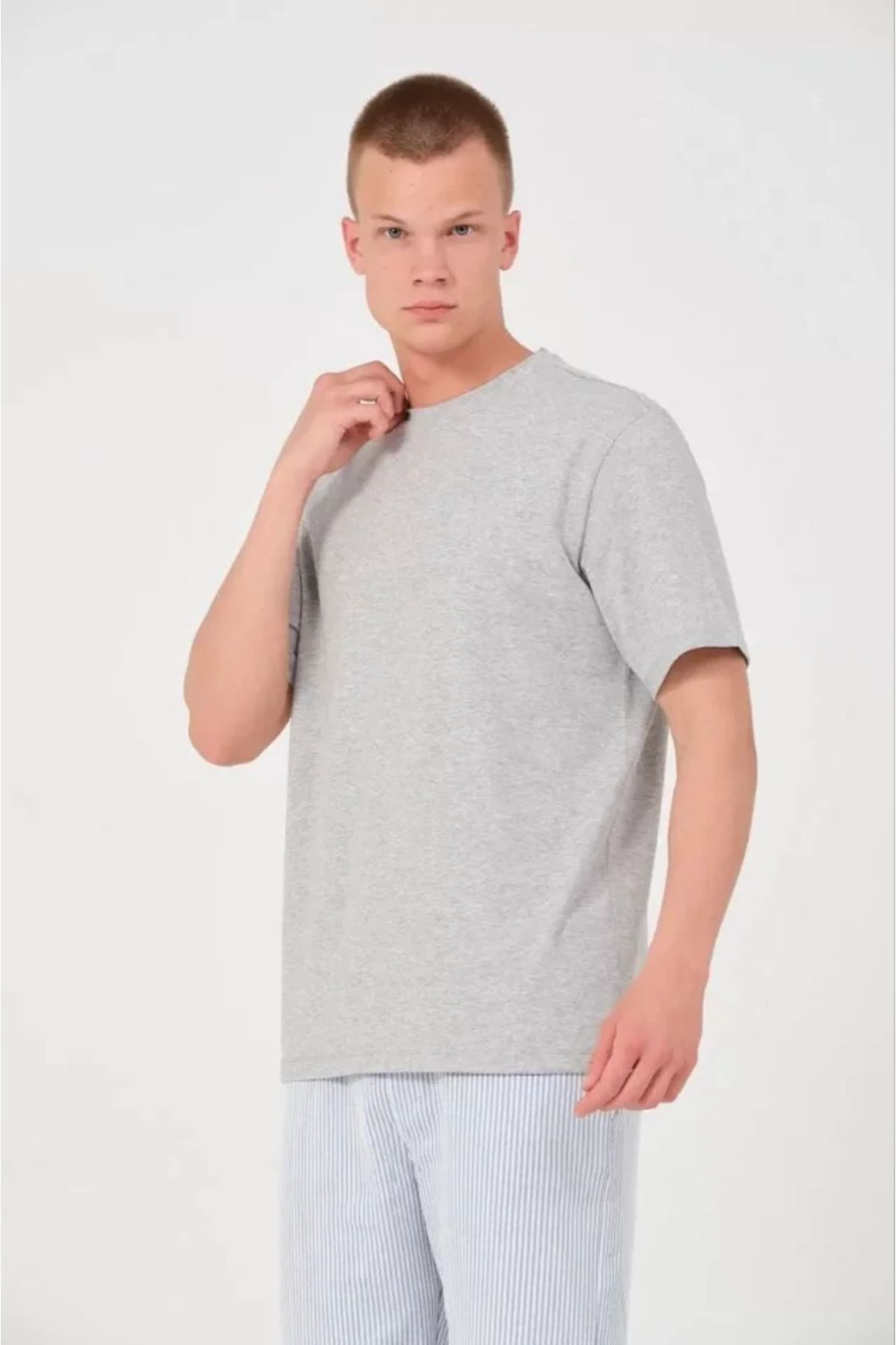 Asap Unisex Düz Biskilet Yaka Oversize T-shirt - Gri