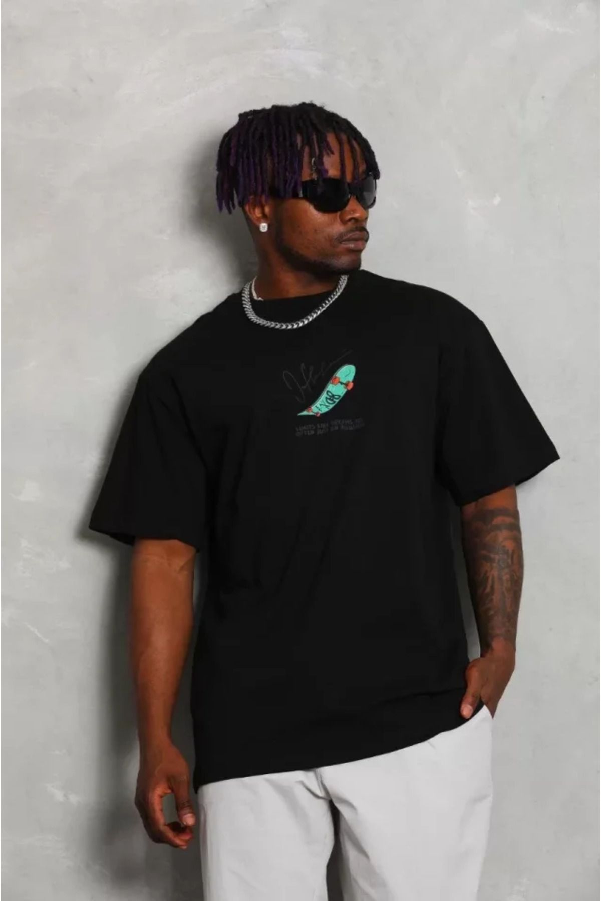 Albayrak Unisex Oversize Baskılı Bisiklet Yaka T-Shirt - Siyah