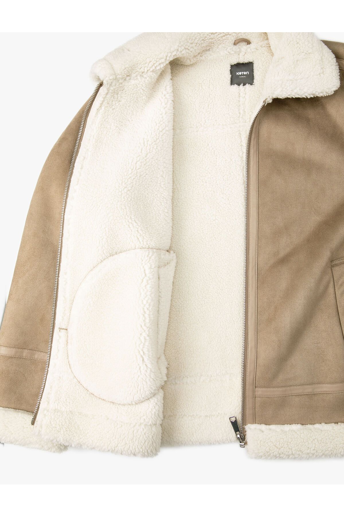 Koton-Suede Look Jacket Inside with Plush Pocket Detail and Zipper 6