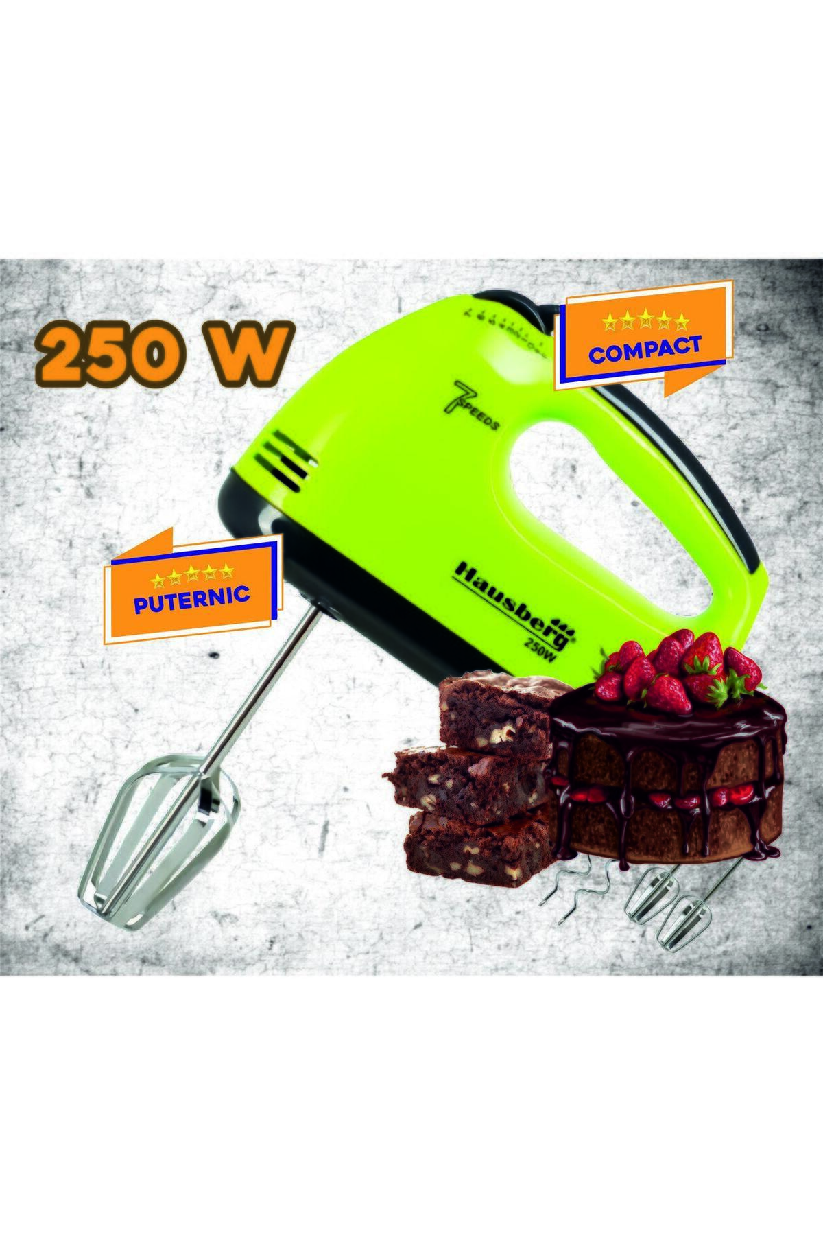 Hausberg-Mixer de mana, HB-4112VR, Alb/Verde, 250 W, 7 viteze 6