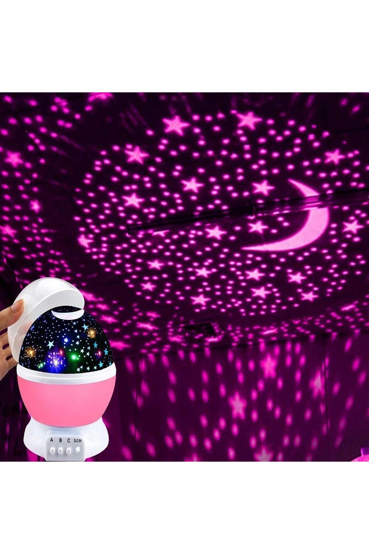 shopwave Renkli Ay Yıldız Tavan Yansıtma Pilli Led Gece Lambası Gökyüzü Projeksiyonlu Dönen Küre (5047)