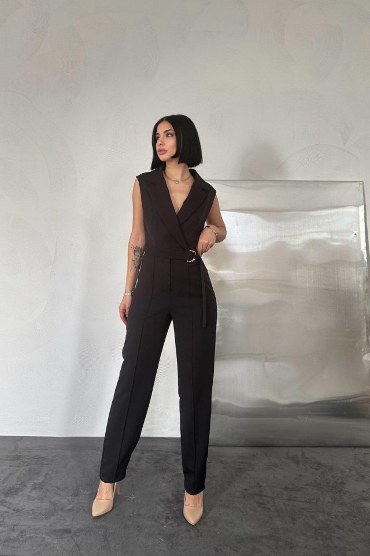 velmorafashion Siyah Sıfır Kol Tulum