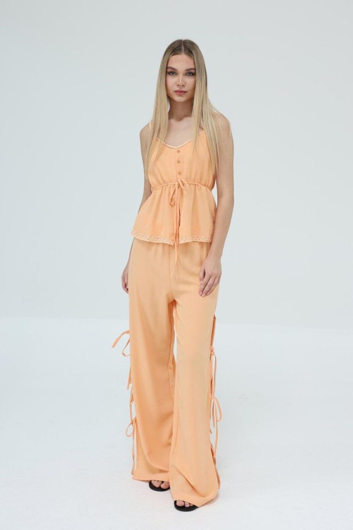 fh fashionhere Fiyonklu Bluz Takım - Kavuniçi