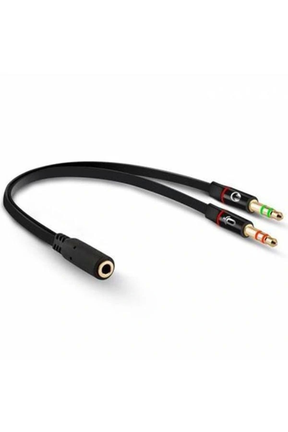 shopwave 3.5MM STEREO DİŞİ X 2 STEREO ERKEK KULAKLIK MİKROFON HOPARLÖR AYIRICI 20 CM KABLO (5047)