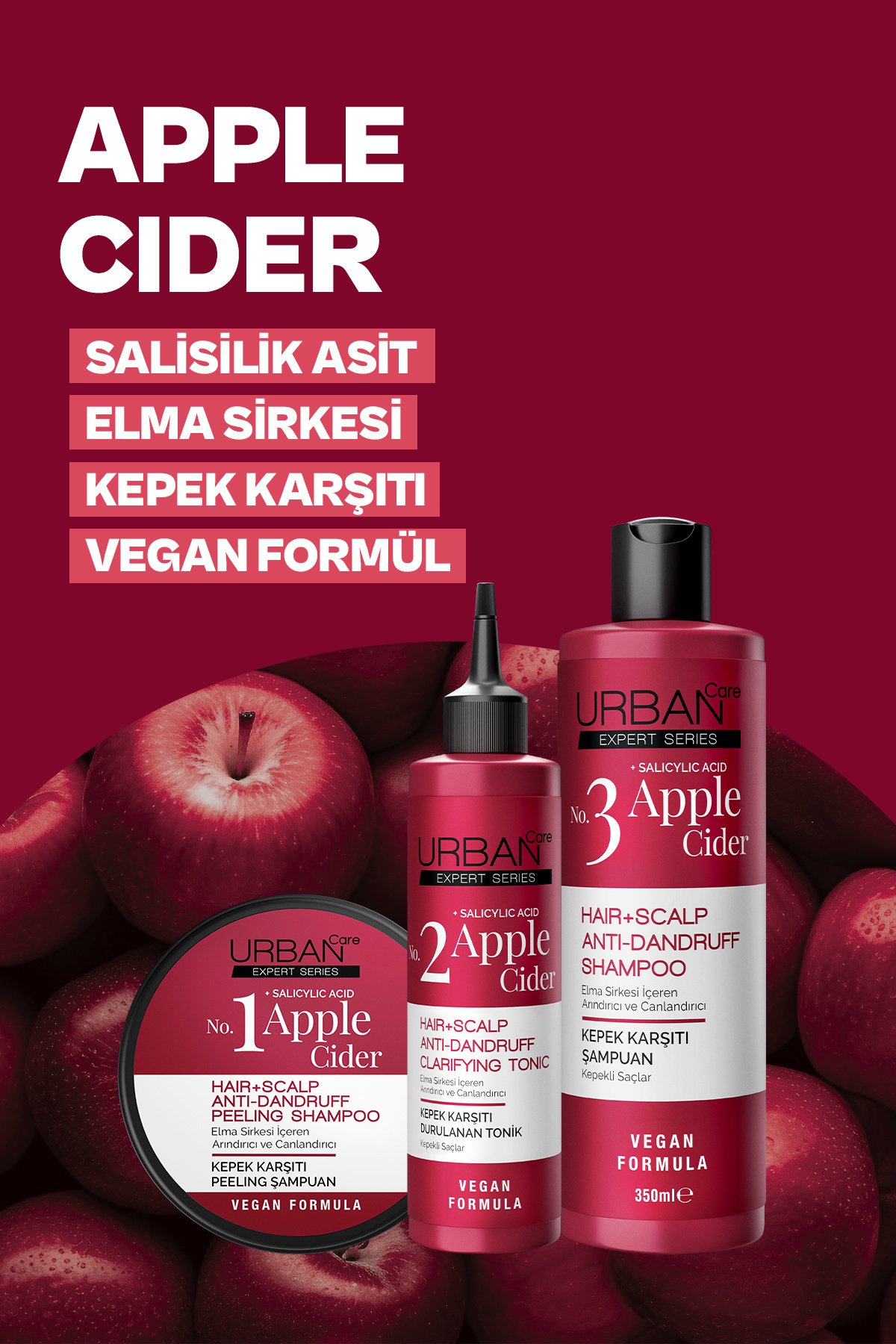 Expert Apple Cider Kepek Karşıtı Saç Bakım Seti Şampuan Tonik Peeling 3'lü-vegan — SET.URB.238 — تصویر 8 از 8