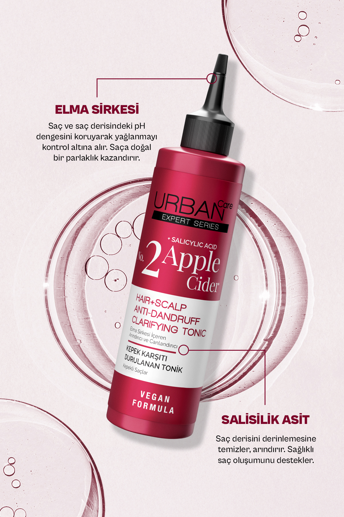 Expert Apple Cider Kepek Karşıtı Saç Bakım Seti Şampuan Tonik Peeling 3'lü-vegan — SET.URB.238 — تصویر 2 از 8