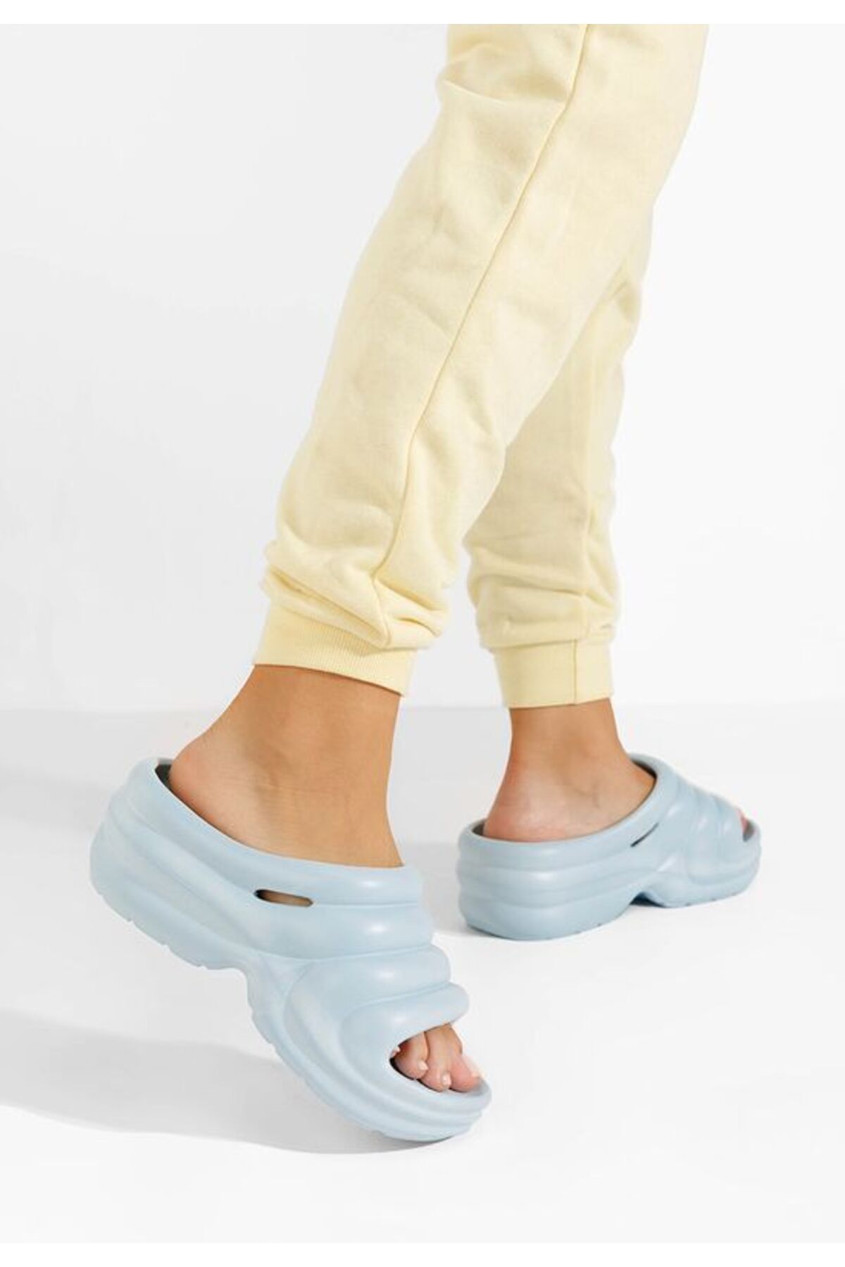 B T Shoes-Etana blue platform slippers 1