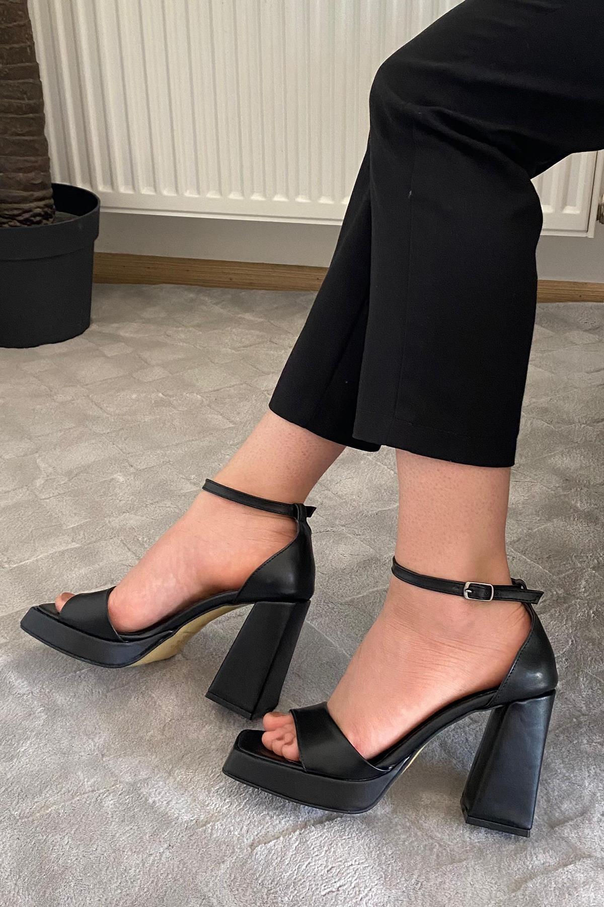 Preshley-Women's Black Verlino Platform Shoes Single Strap 10 cm Platform Hardcover Ankle Tie 5