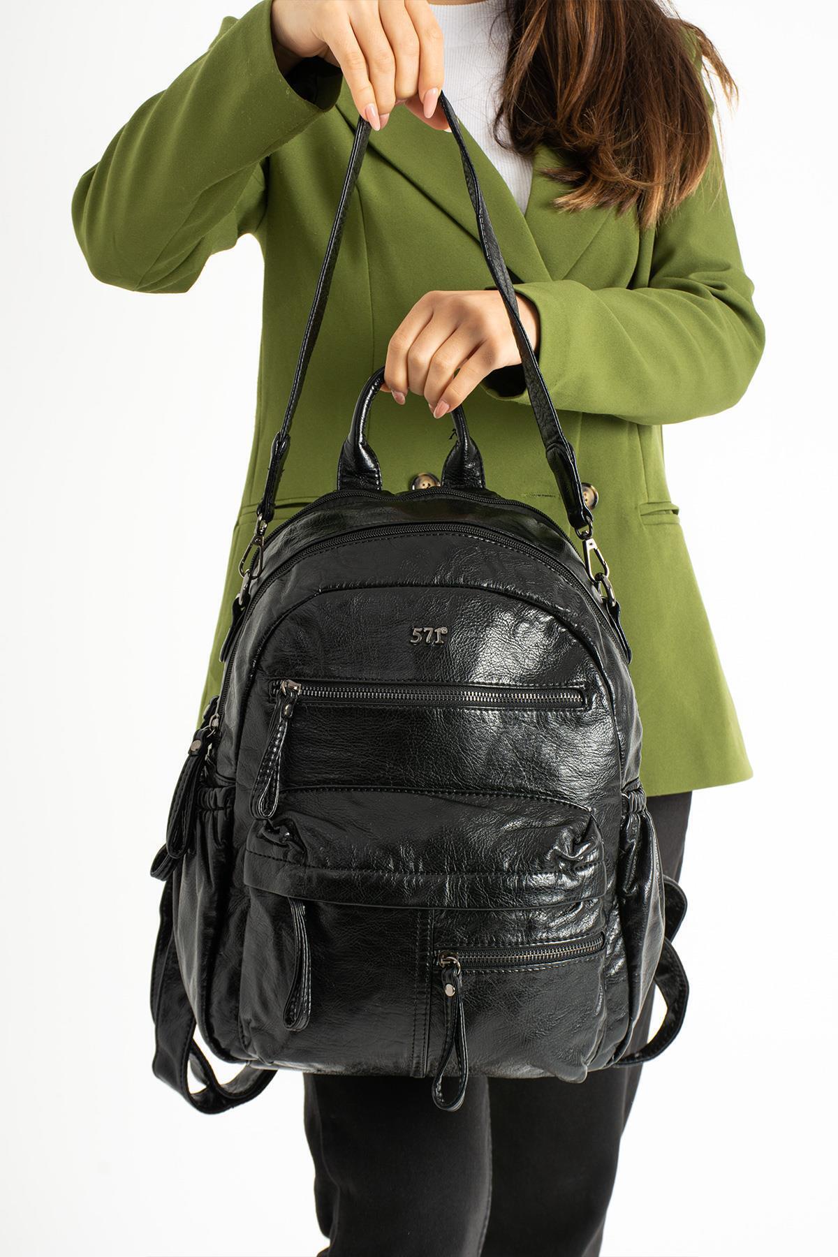 yuzuco USB Giriş ve Taşıma Cepli-Şarj Kablolu Akıllı Yıkama Deri Sırt Çantası fotoğrafı 4 (önizleme)