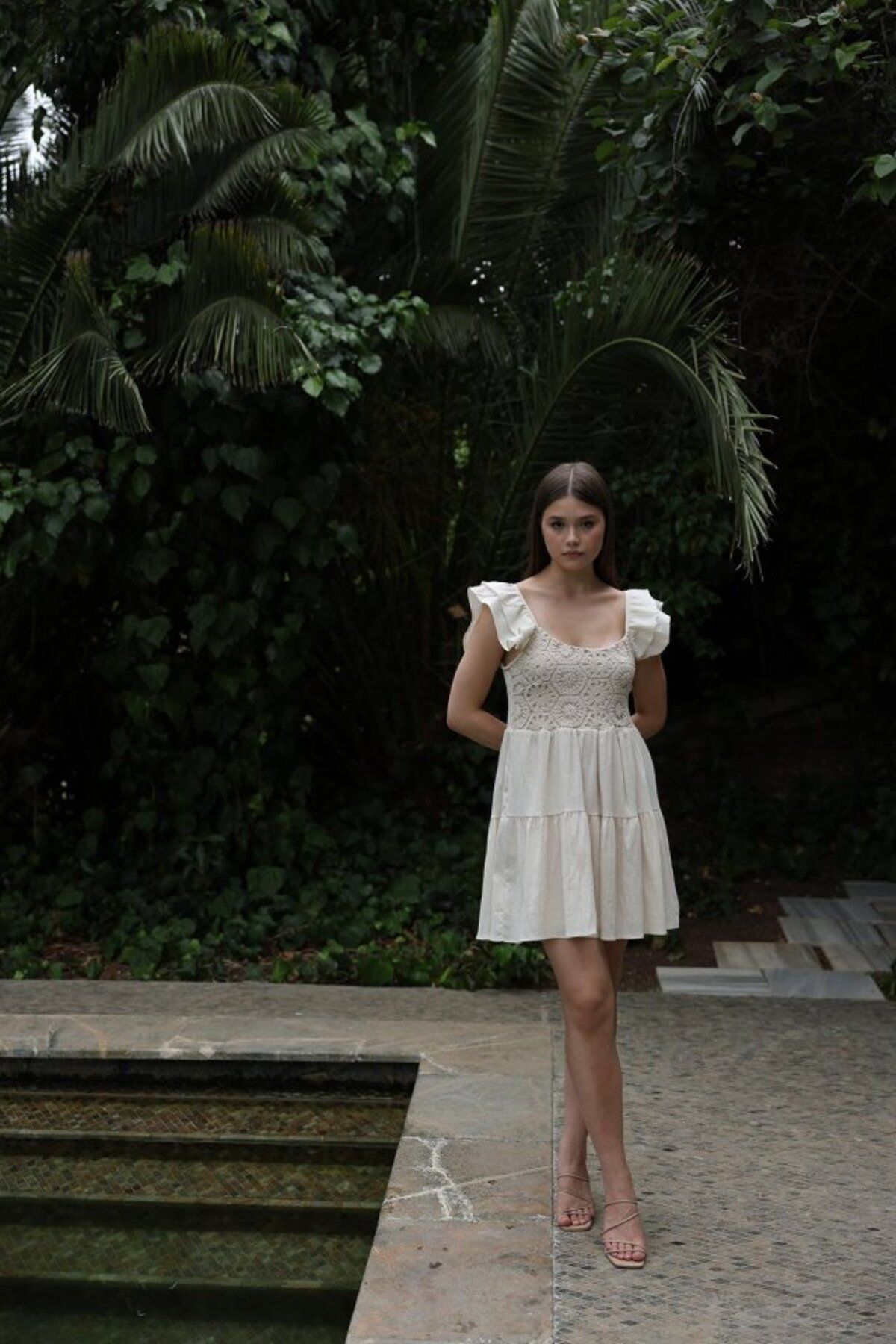 velmorafashion KISA KOPANAKİ DETAYLI ELBİSE - Ekru