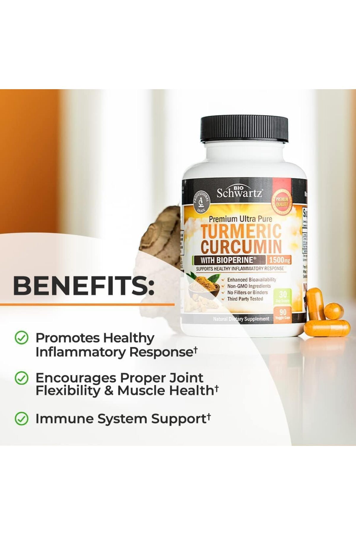 BioSchwartz-Turmeric Curcumin with Black Pepper Extract 1500mg  with 95% Curcuminoids and BioPerine 90 Capsules 4