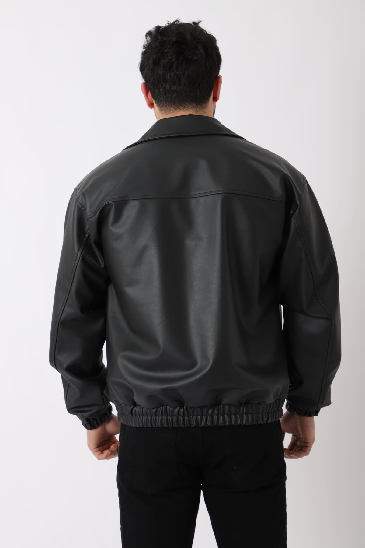 Stilkombin  Yakalı Bel Lastikli Suni Deri Mont 1787_50446 - Görsel 6