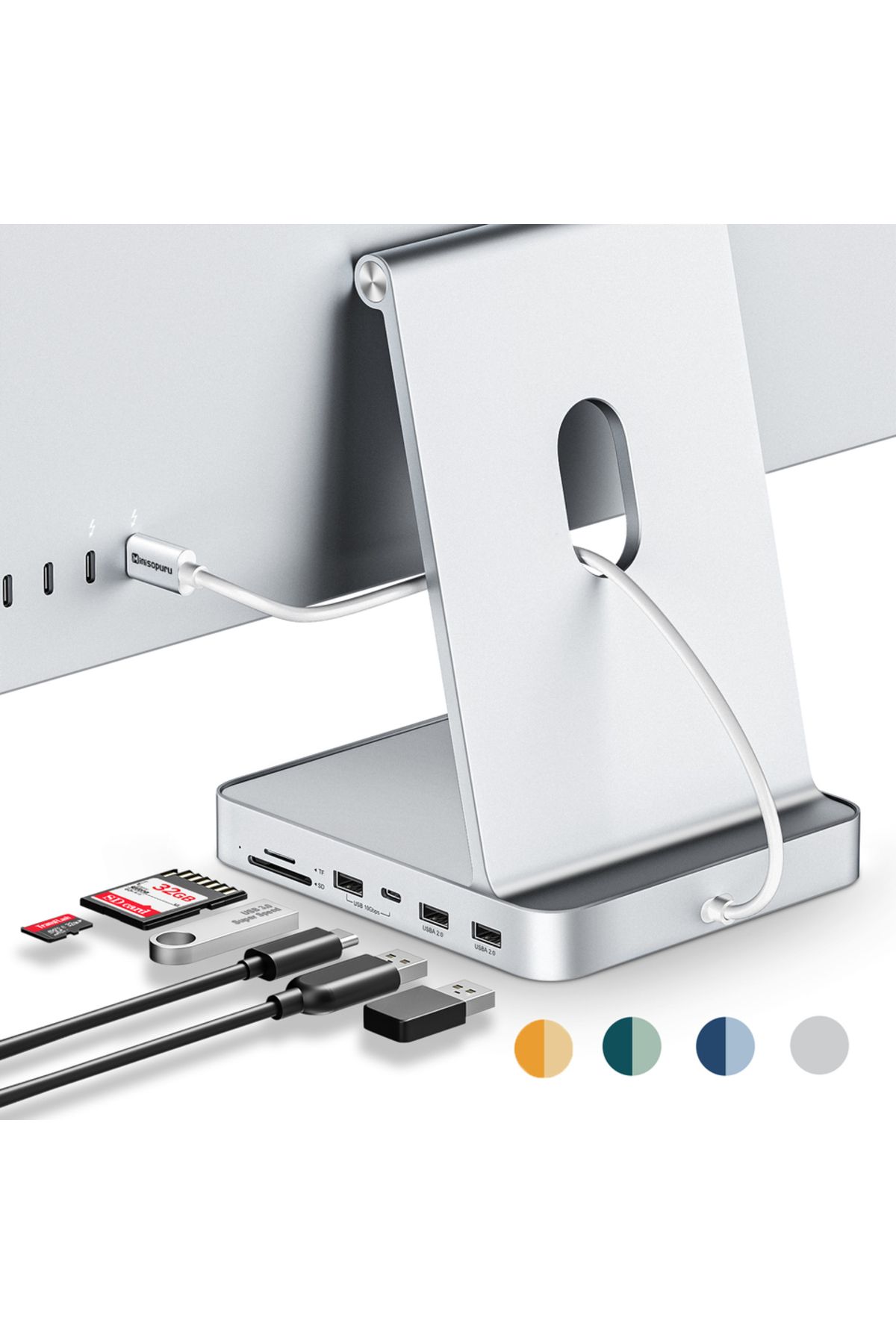 Choice-موزع USB-C فضي من Minisopuru لجهاز iMac مقاس 24 بوصة 2021/2023/2024 يدعم M.2 NVMe SSD وملحقات iMac مع 1