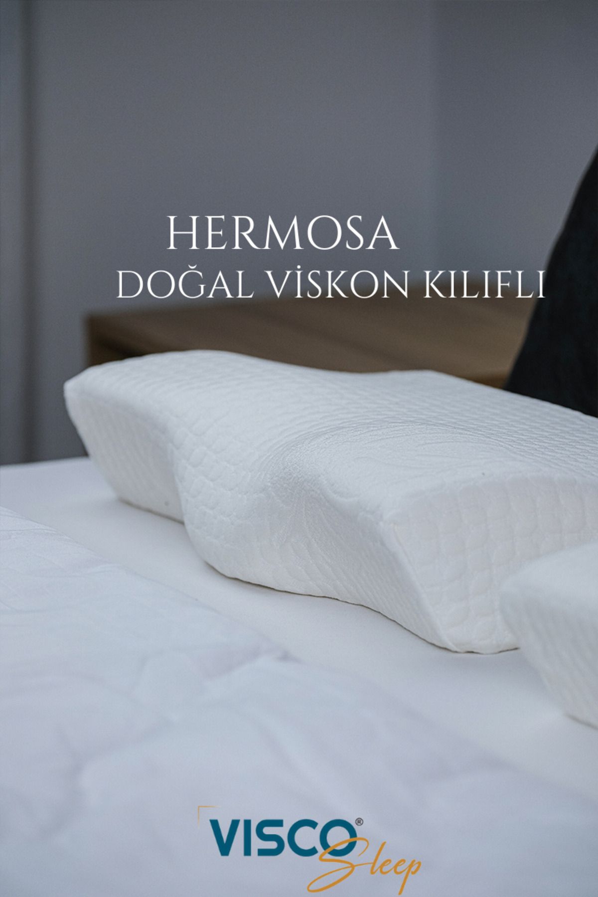 visco sleep Ortopedik Visko Yastık Boyun Formu Için Özel Tasarım Hermosa Viskon Kılıflı Yastık 60x35x11-7 Cm