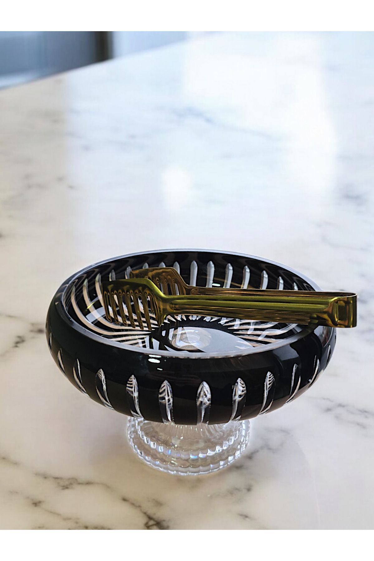 AYZ HOME-Cut Crystal Glass Black Footed Salad Presentation Bowl 22*22 /Fruit Pot/ Decor 3