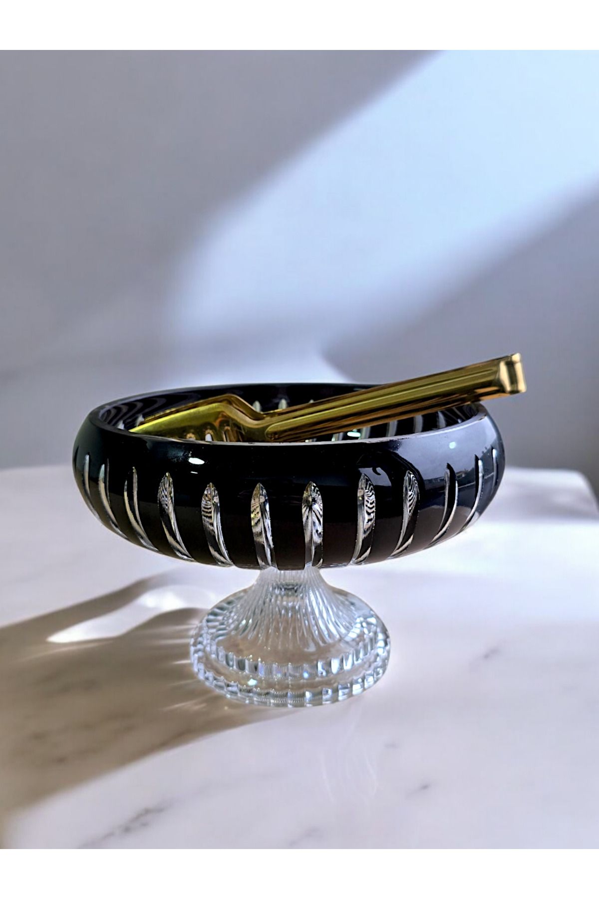 AYZ HOME-Cut Crystal Glass Black Footed Salad Presentation Bowl 22*22 /Fruit Pot/ Decor 1