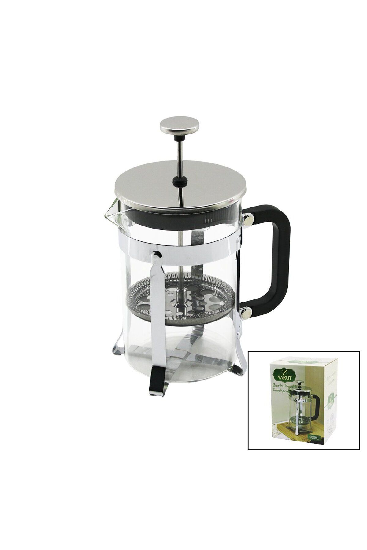 Narnuga FRECHPRESS 800ML CAM BİTKİ SÜZGEÇİ METAL KAFES - PLASTİK SAPLI METAL KAPLAMALI - MCT6963-6312