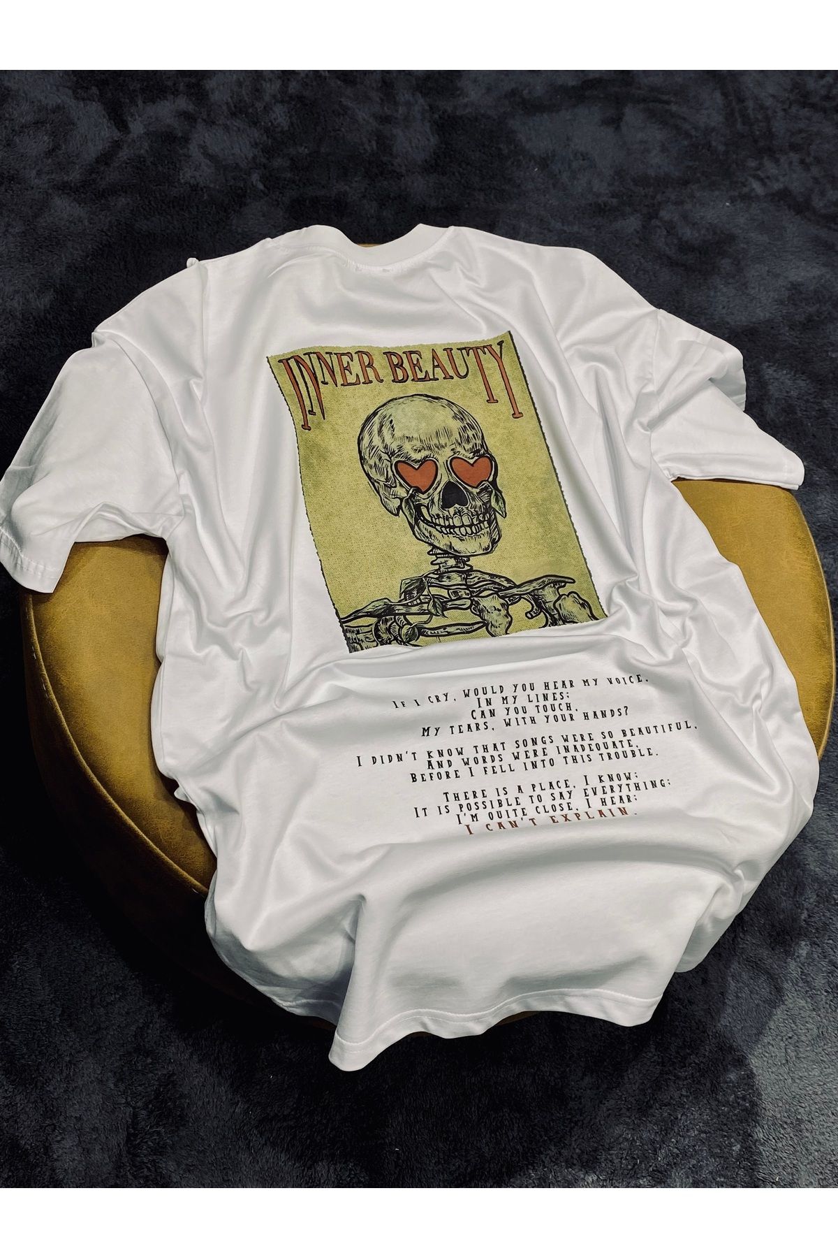 Spark Collection Inner Beauty %100 Pamuklu Relax Kalıp Bisiklet Yaka Beyaz Tshirt