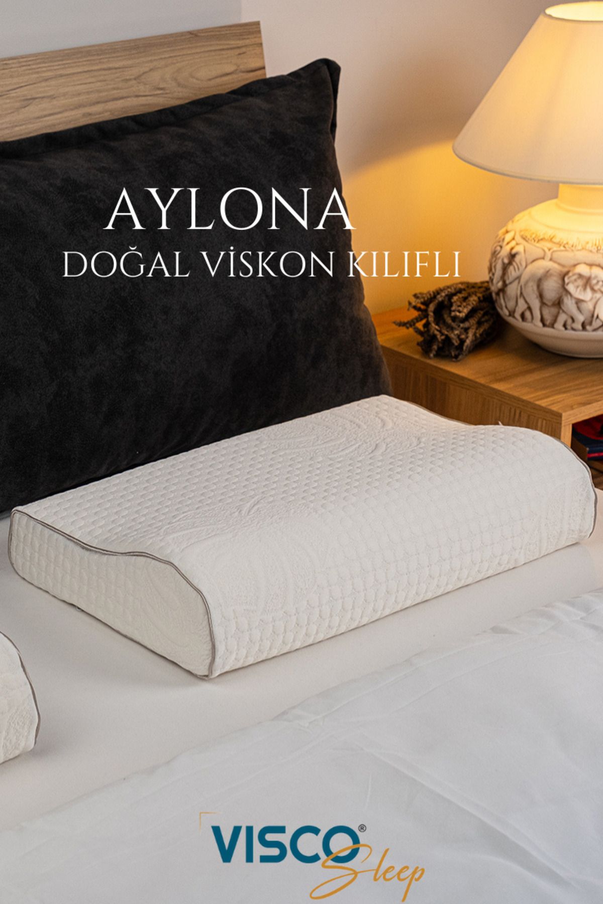 visco sleep Ortopedik Visco Yastık Boyun Destekli Yastık Aylona Doğal Viskon Kılıflı 55x35x11-7 cm