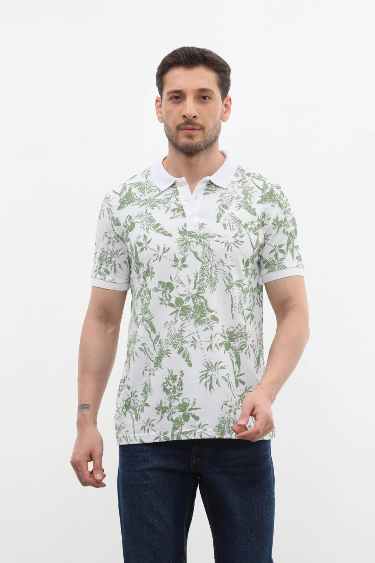 MARKAPIA-Ανδρικό μπλουζάκι Polo Neck - Forest Pattern 100% βαμβάκι 4