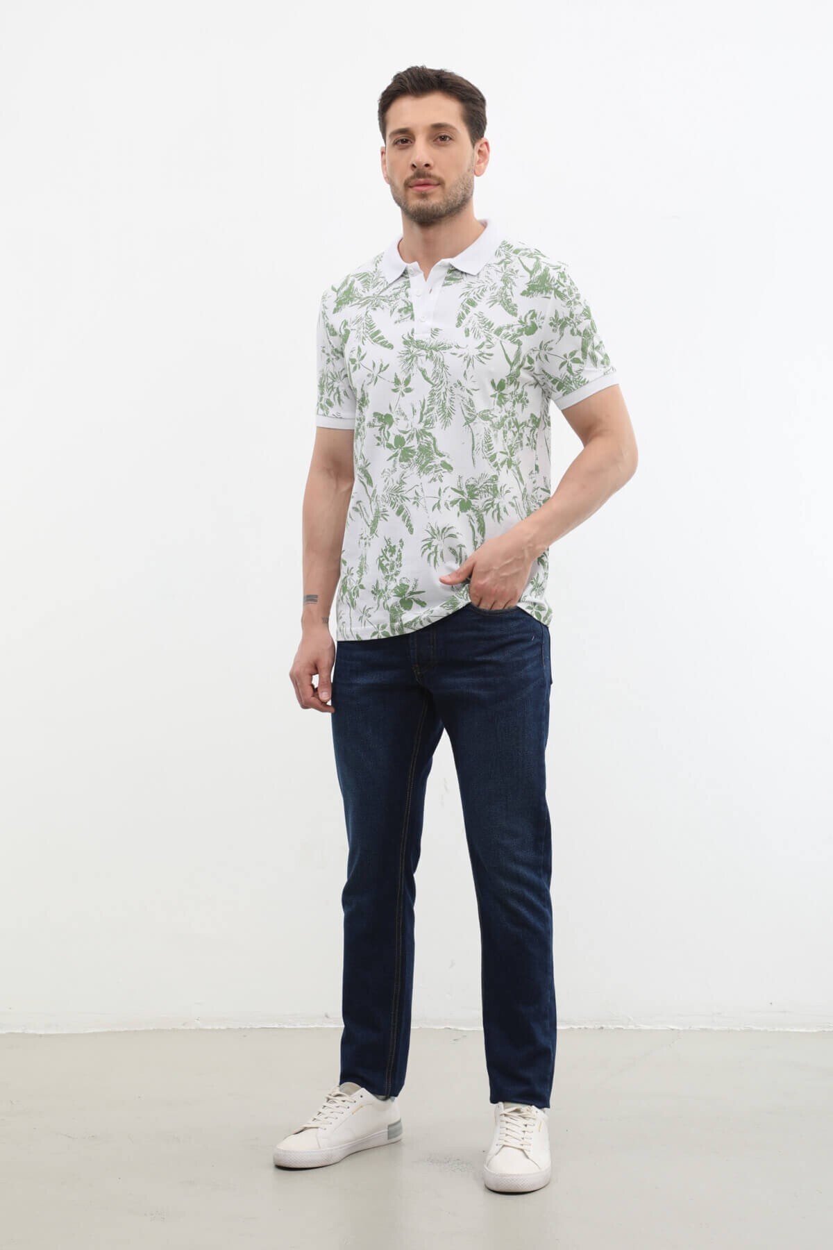 MARKAPIA-Ανδρικό μπλουζάκι Polo Neck - Forest Pattern 100% βαμβάκι 2