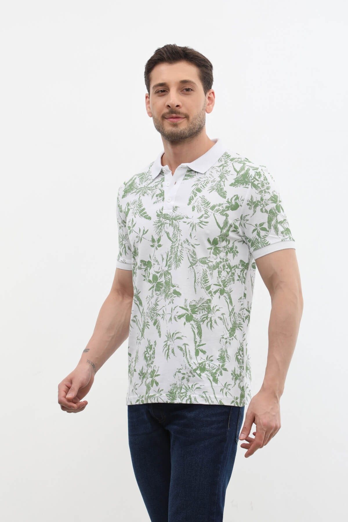 MARKAPIA-Ανδρικό μπλουζάκι Polo Neck - Forest Pattern 100% βαμβάκι 3