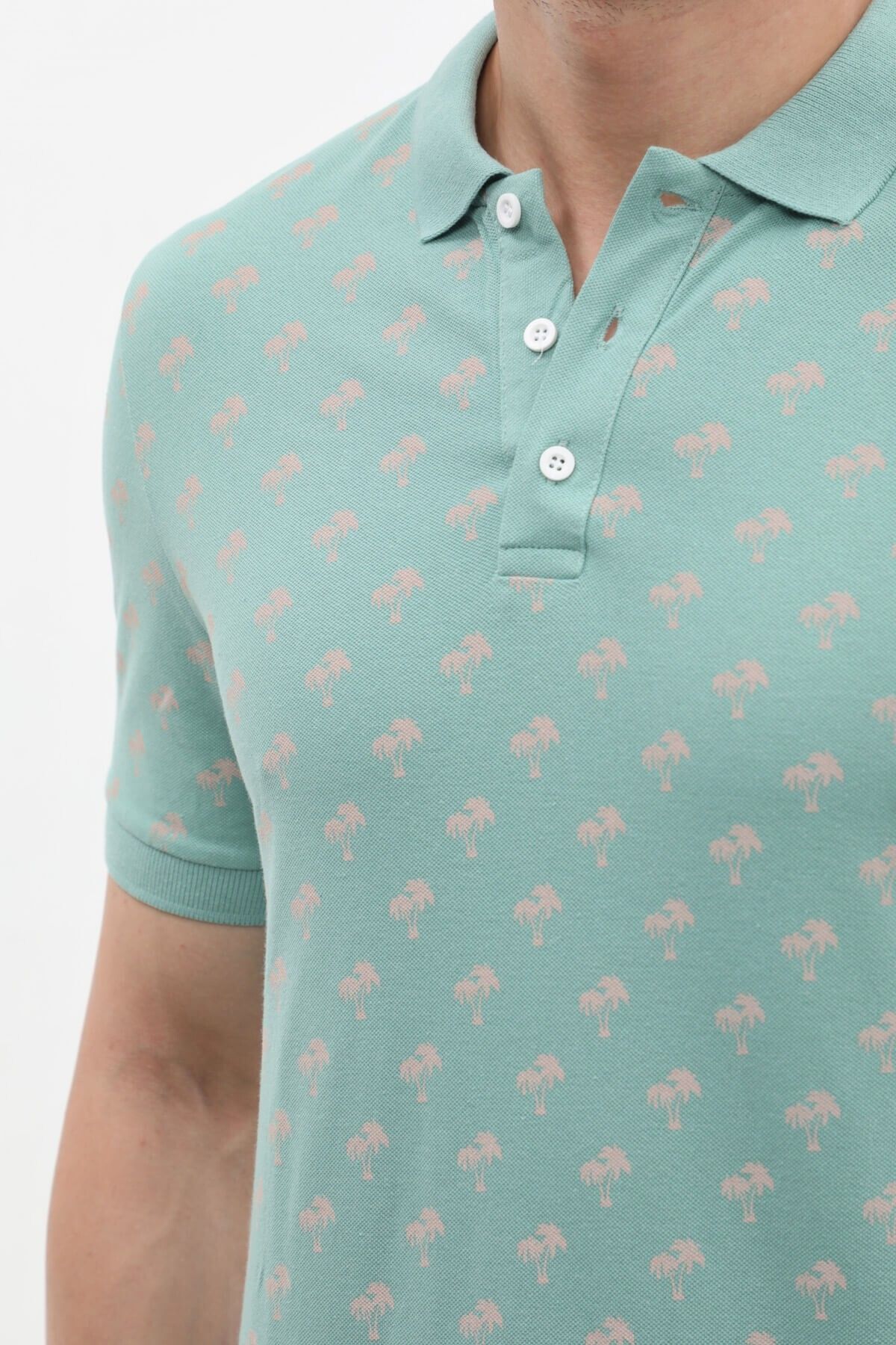 MARKAPIA-Men's Tree Patterned Polo Collar Cotton T-Shirt 5