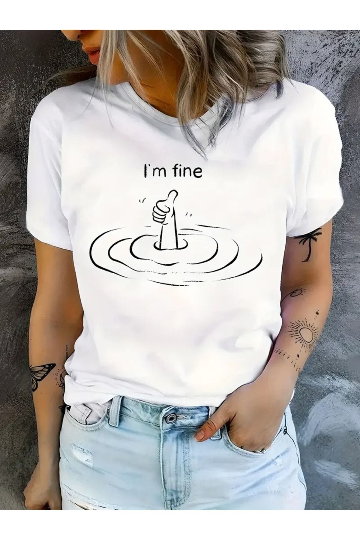 JoneBase Unisex I'm Fine Baskılı Oversize  %100 Pamuk T-shirt