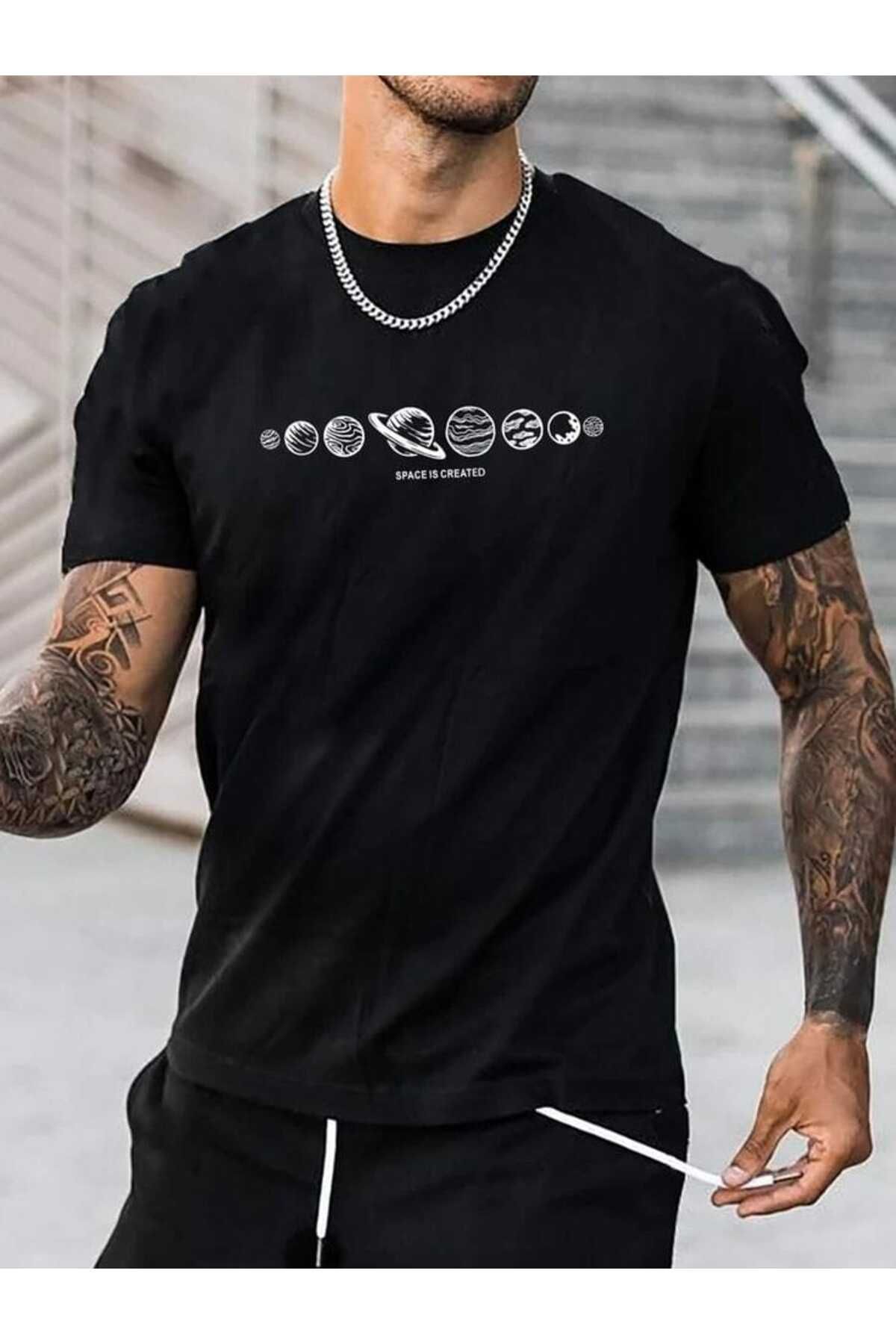 BUY CENTER Oversize Kalıp Unisex Şık Tasarımlı Tarz Baskılı Siyah T-shirt