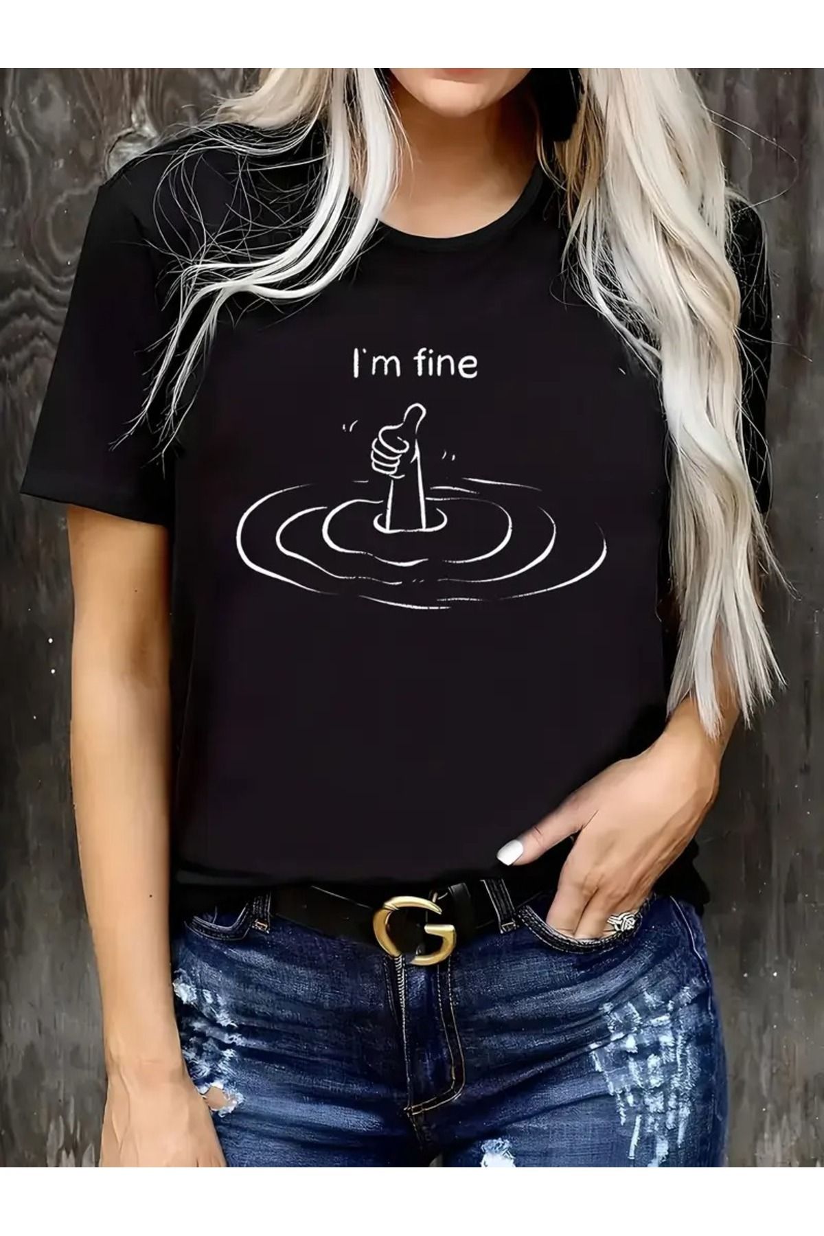 JoneBase Unisex I'm Fine Baskılı Oversize  %100 Pamuk T-shirt