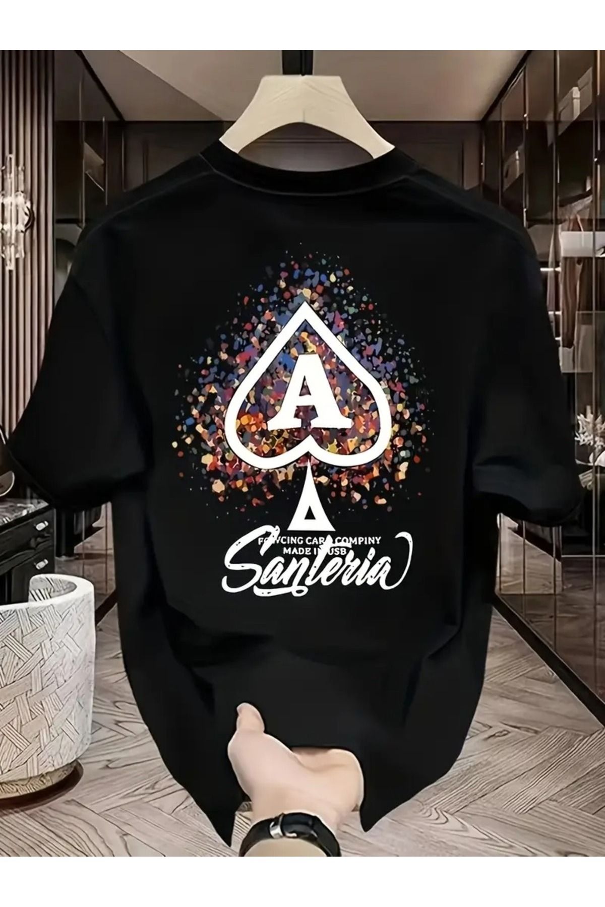 JoneBase Unisex Maça AS Santeria Baskılı Oversize  %100 Pamuk T-shirt