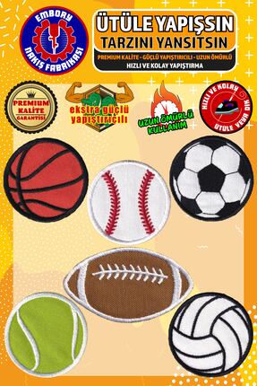 Embory Ütü ile Yapışan Arma Yama, Spor top Seti (6 ADET) Ütüyle Yapışan Nakış...