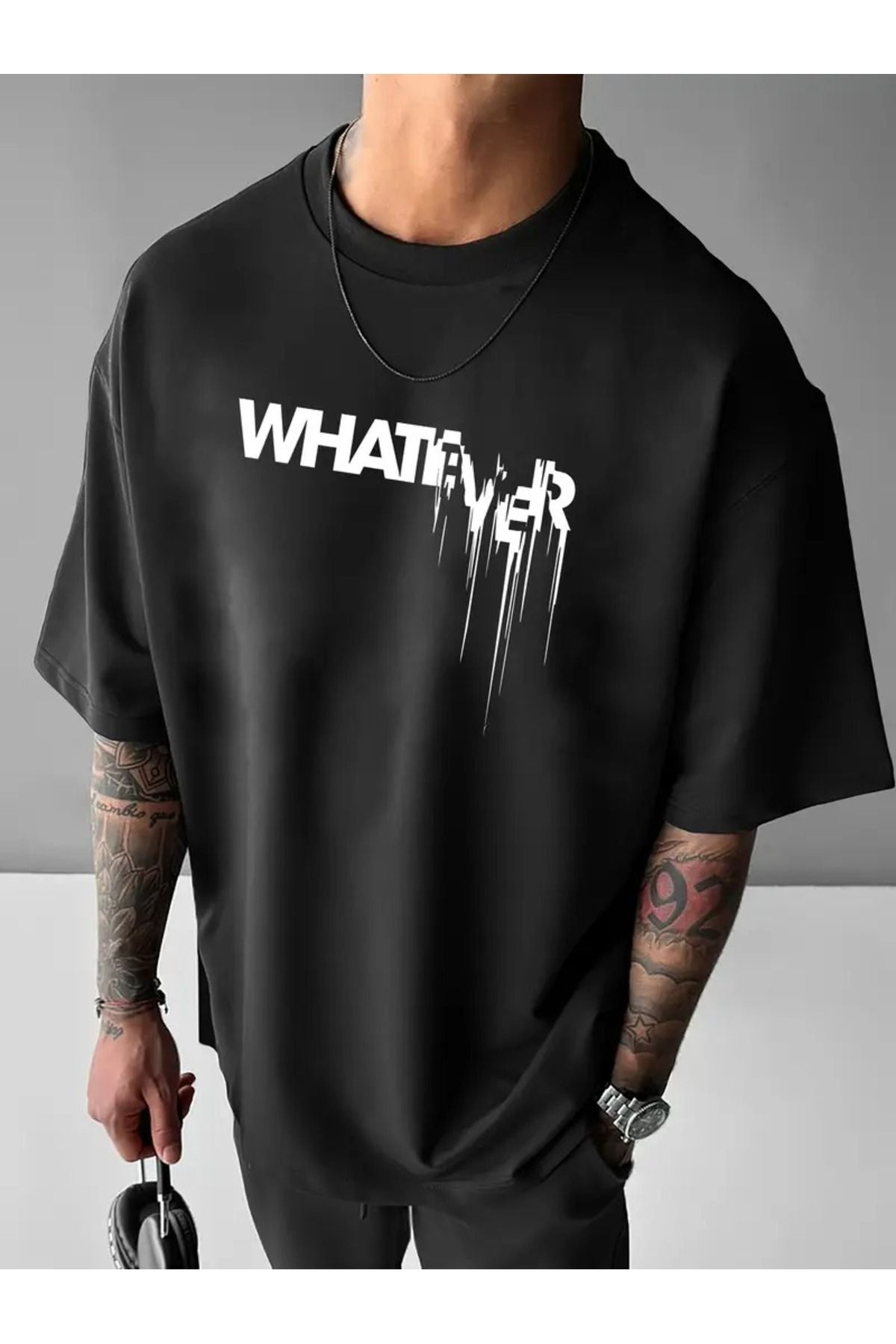 JoneBase Unisex What Ever Baskılı Oversize  %100 Pamuk T-shirt