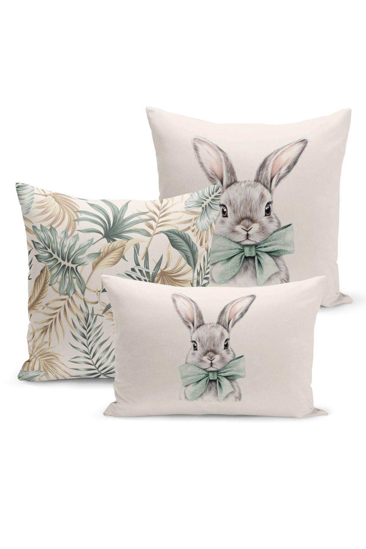 Bertille Home-Spring Series Double Sided Digital Printed Set of 3 Throw Pillow Covers (Spring Easter Easter) 1