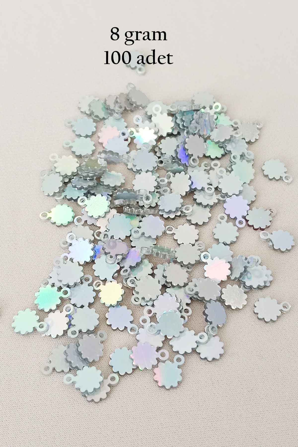 Mu Art Oya Abiye Bileklik Kolye Pleksi Metalik Plastik Pul Gümüş Renk 8 Gram 100 Adet - Bnc518