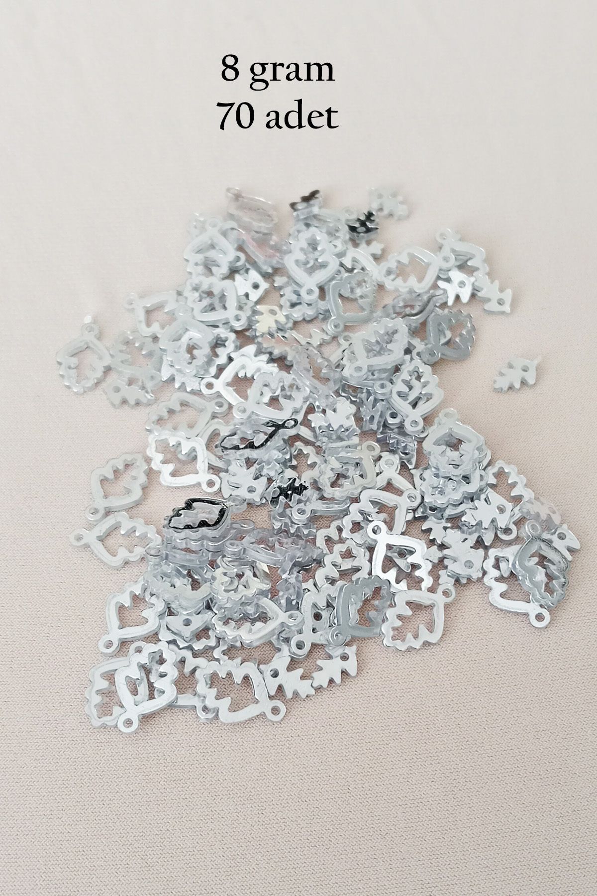 Mu Art Oya Abiye Bileklik Kolye Pleksi Metalik Plastik Pul Gümüş Renk 8 Gram 70 Adet - Bnc513