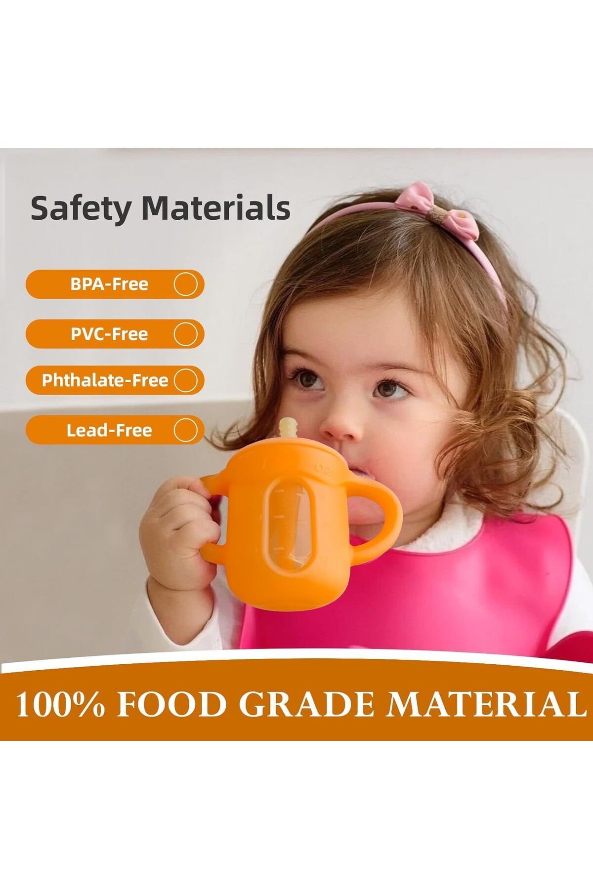 COOYA-Silicone Straw Cup with Straw, Lid and Built-in Dimensions, Weaning Open Cup, for Infants(6 Months+) 4